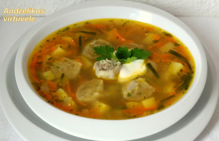 Soti ukrainietiška sriuba su mėsos virtinukais