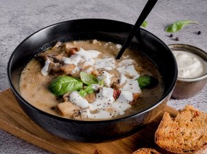Perlinių kruopų sriuba su vištiena ir pievagrybiais