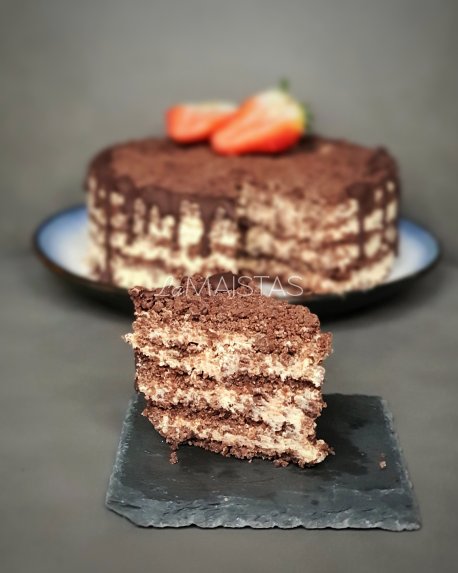 Greitas šokoladinis karamelinis tortas - be orkaitės