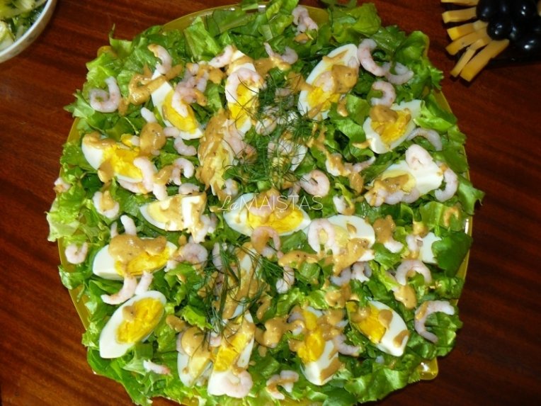 Krevečių salotos su kiaušiniais